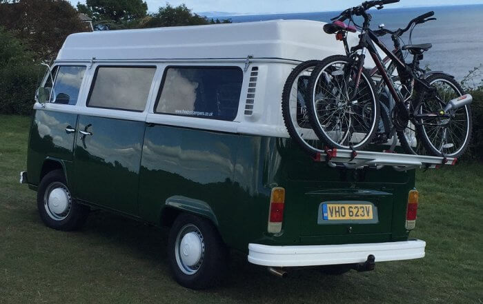 Monty is Cycletastic! Freebird Campers VW Hire Cycle rack Hire